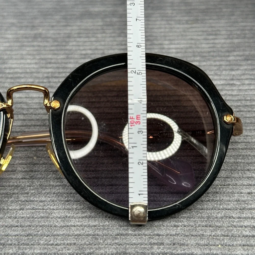 Miu Miu SMU 05Q Round Y2K Sunglasses Black Gold Metal Made in Italy 54-23-140